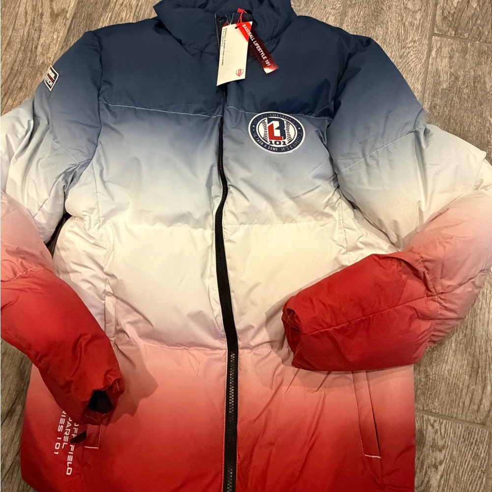 Baseball Lifestyle 101- Men's Medium Red, White, and Blue Gradient Puffer Jacket